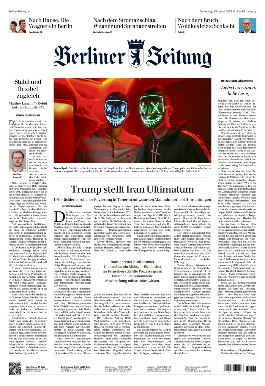 Berliner Zeitung vom Donnerstag, 15.01.2026