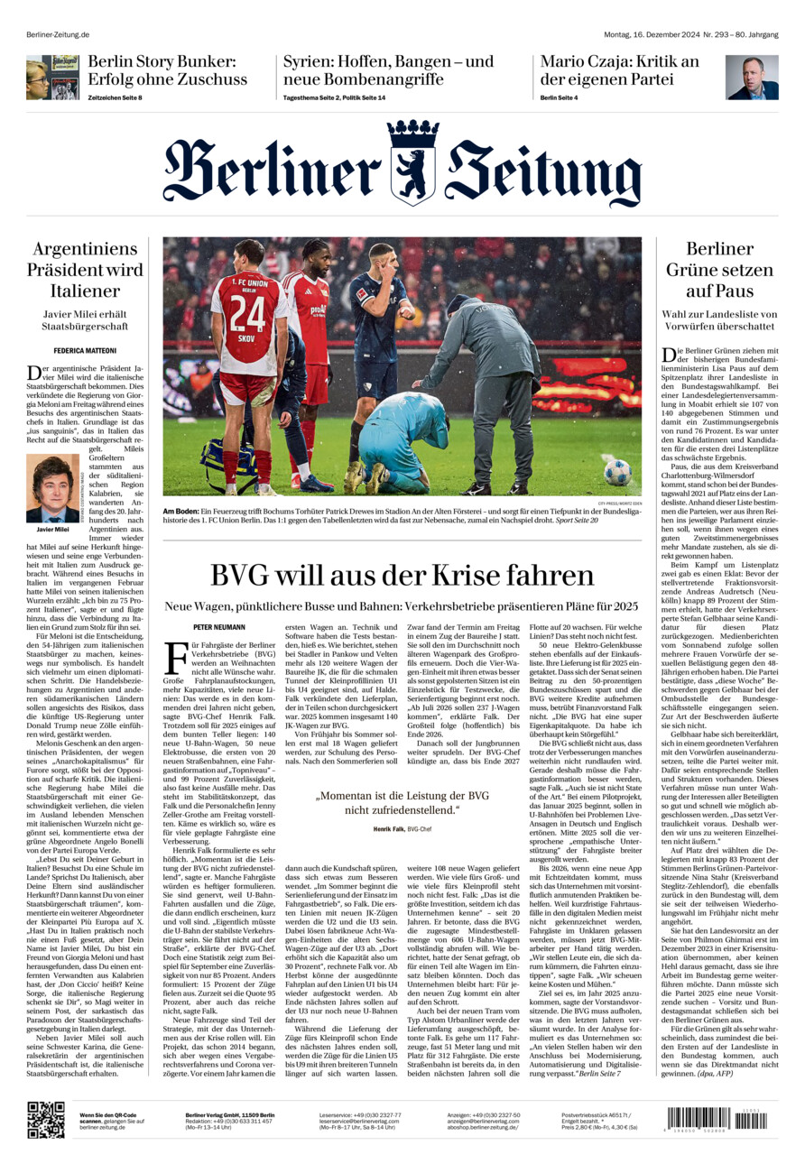 Berliner Zeitung vom Montag, 16.12.2024