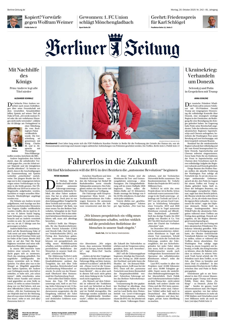 Berliner Zeitung vom Montag, 20.10.2025