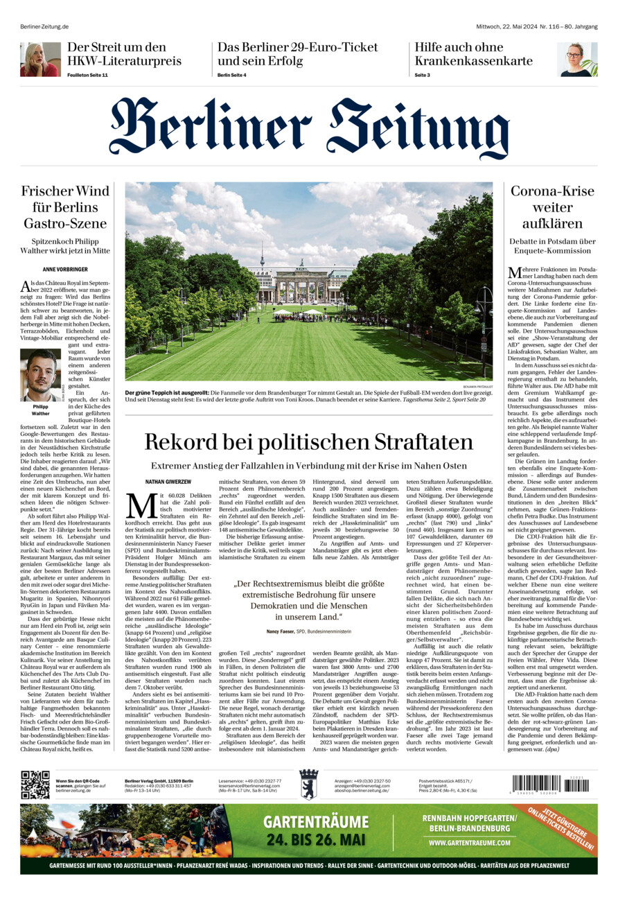 Berliner Zeitung vom Mittwoch, 22.05.2024