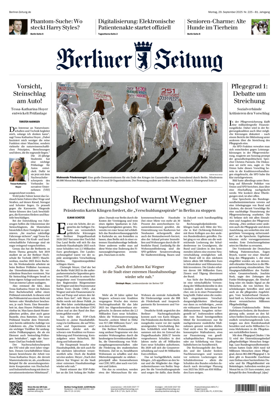 Berliner Zeitung vom Montag, 29.09.2025