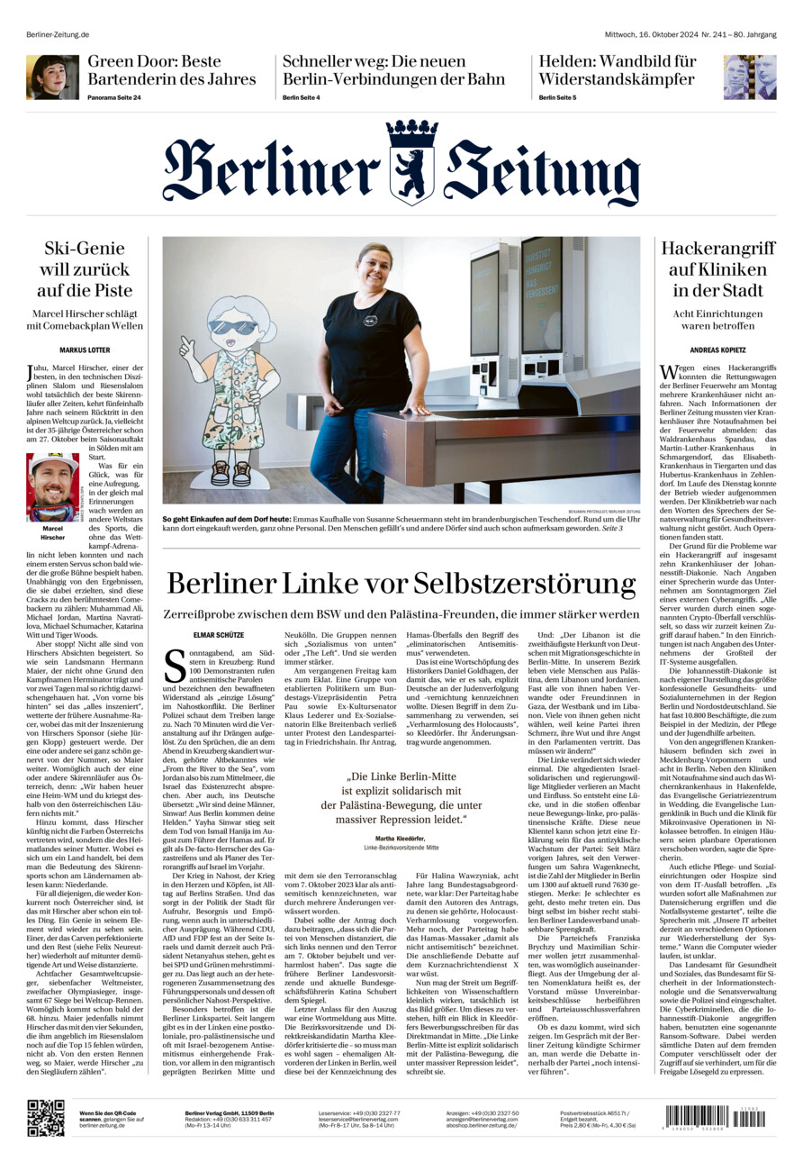 Berliner Zeitung vom Mittwoch, 16.10.2024