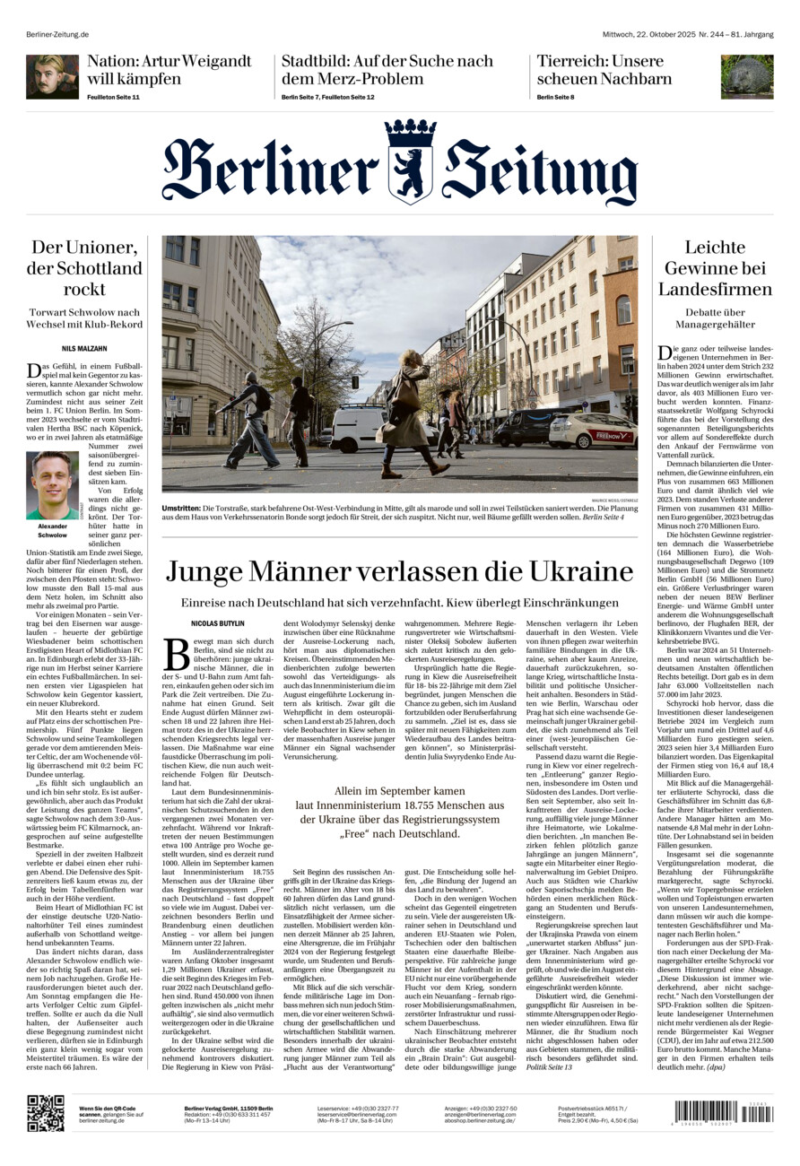 Berliner Zeitung vom Mittwoch, 22.10.2025