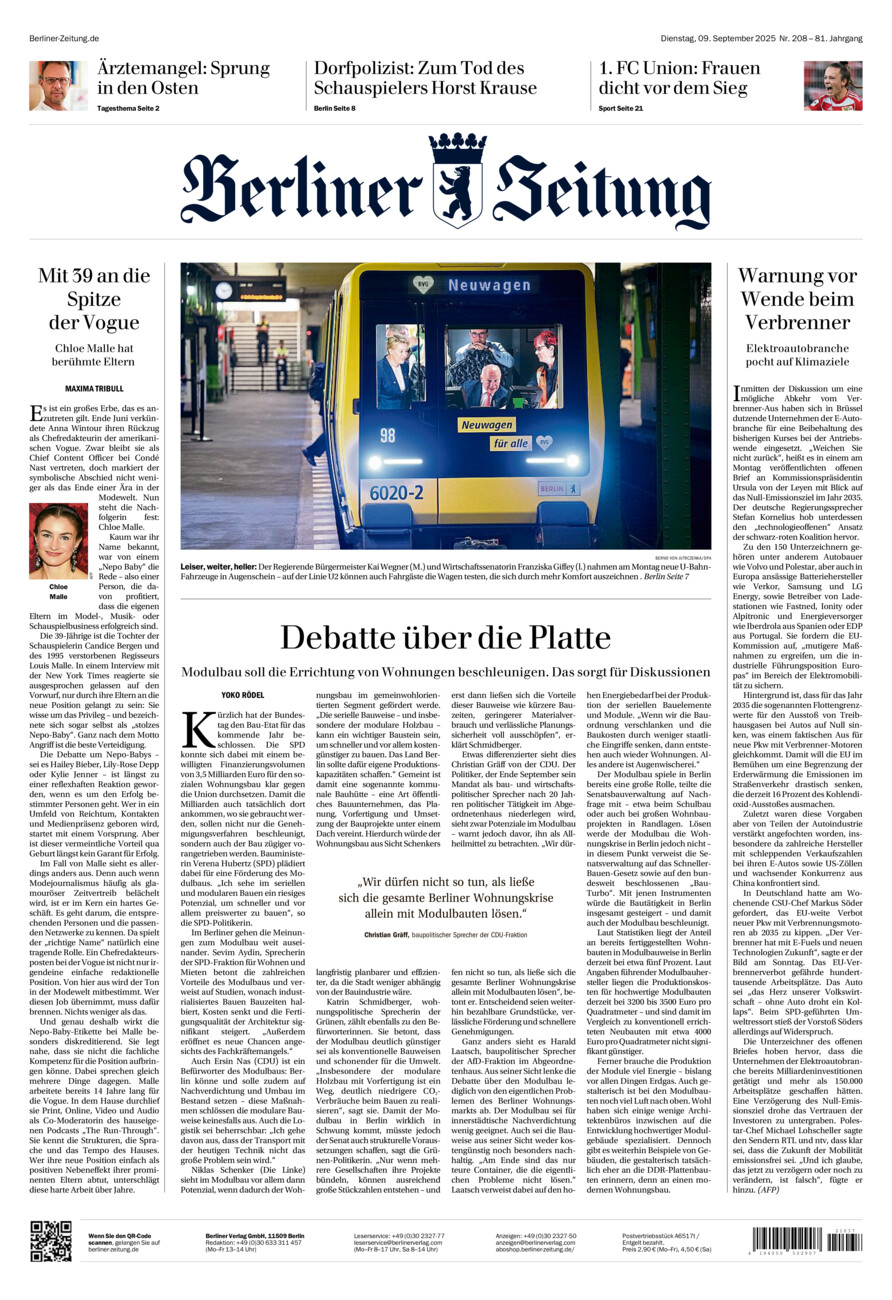 Berliner Zeitung vom Dienstag, 09.09.2025