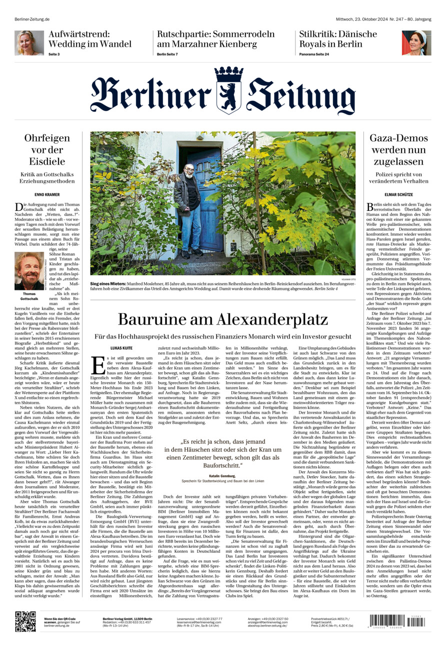 Berliner Zeitung vom Mittwoch, 23.10.2024