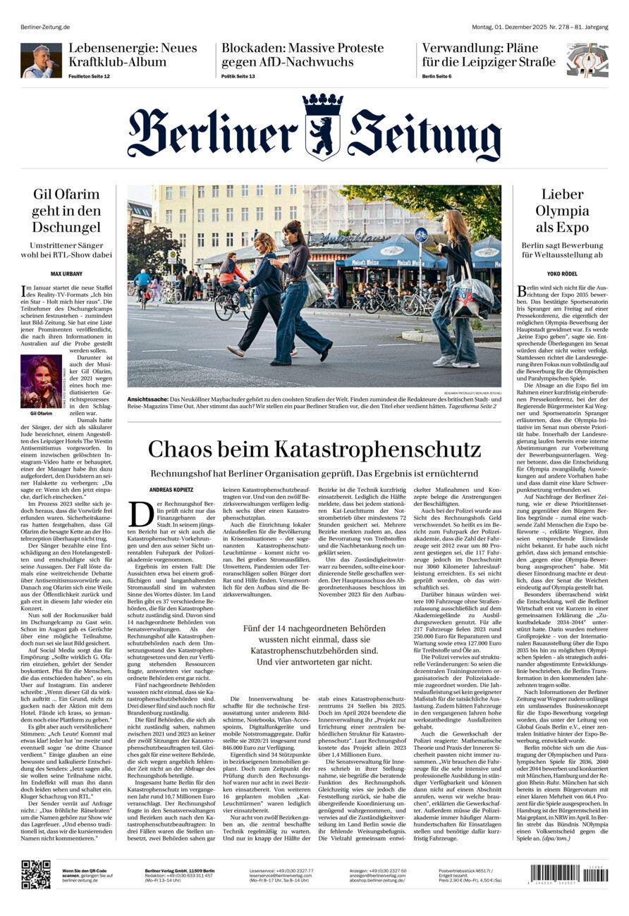 Berliner Zeitung vom Montag, 01.12.2025