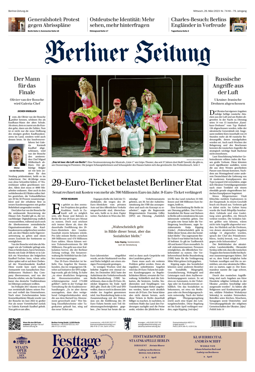 Berliner Zeitung vom Mittwoch, 29.03.2023