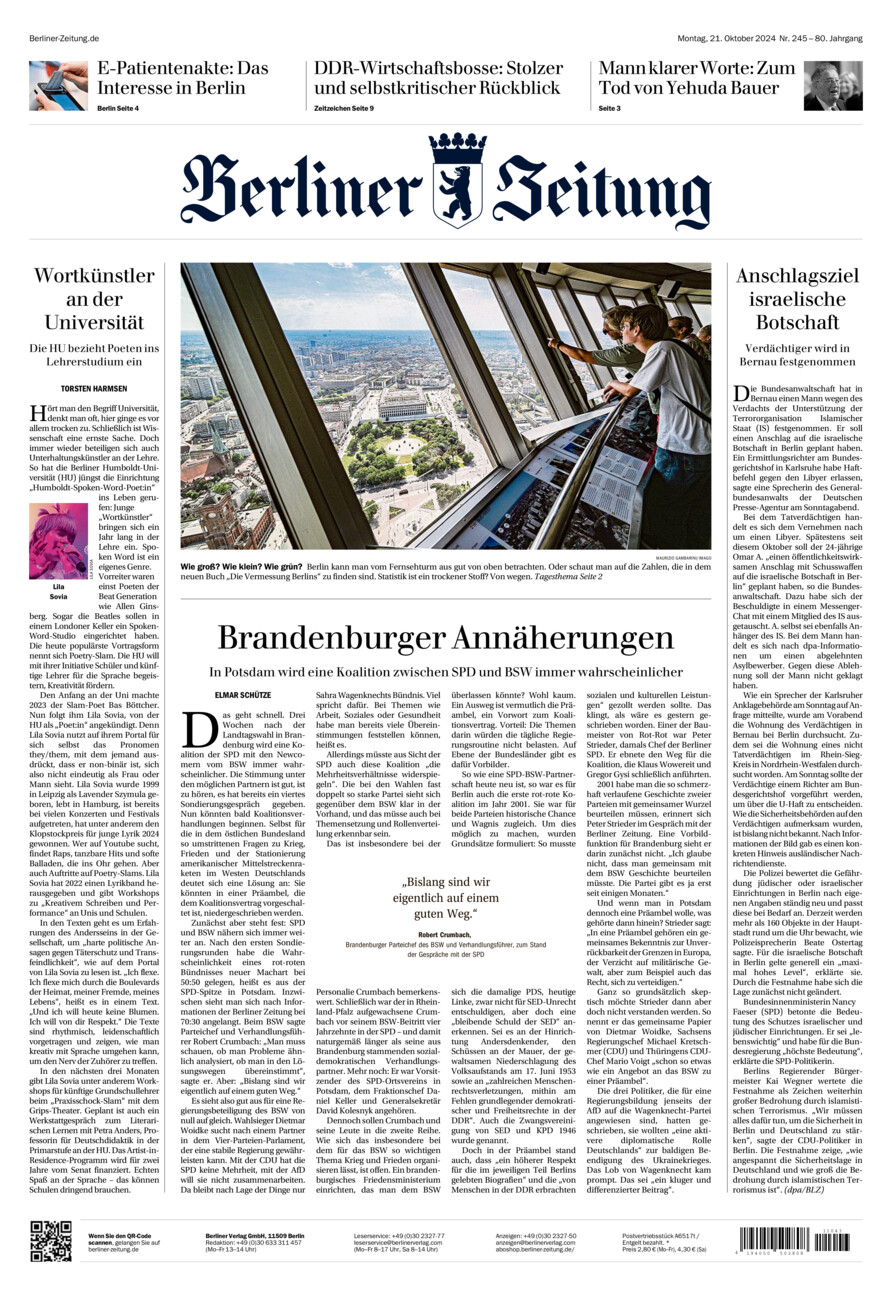 Berliner Zeitung vom Montag, 21.10.2024