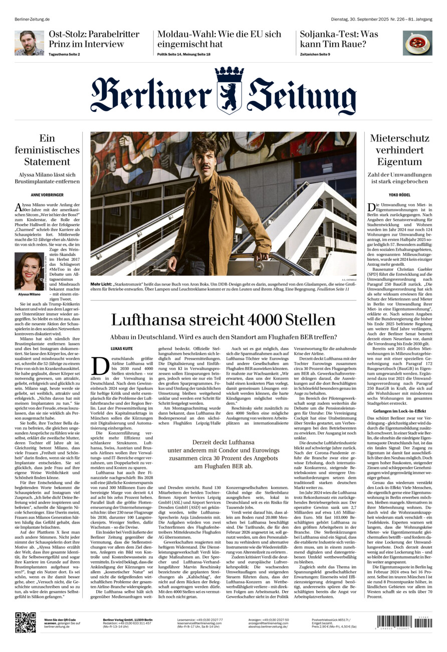 Berliner Zeitung vom Dienstag, 30.09.2025