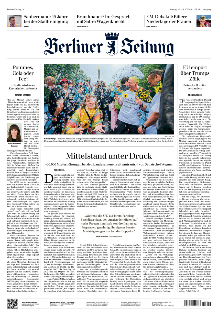 Berliner Zeitung vom Montag, 14.07.2025
