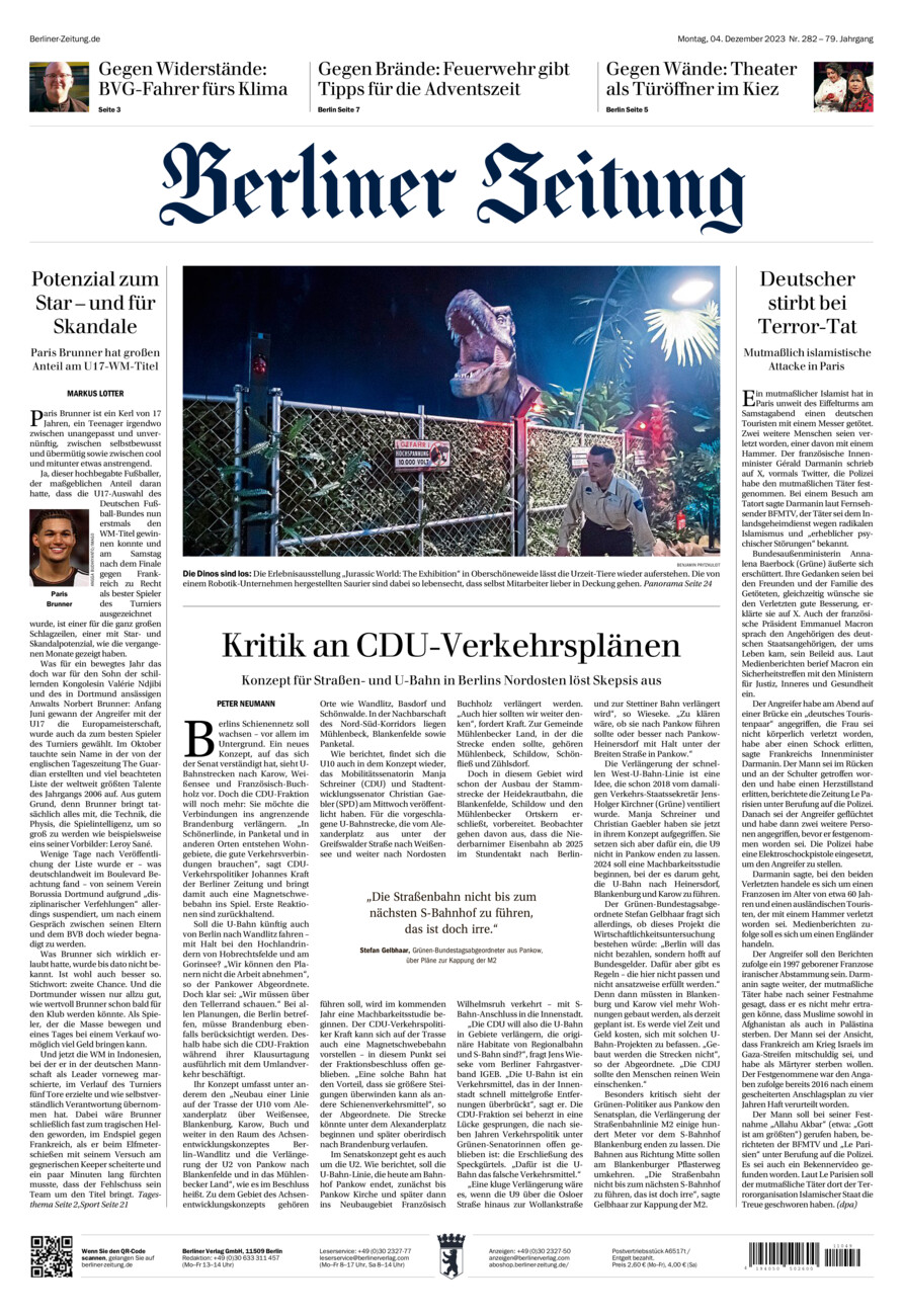 Berliner Zeitung vom Montag, 04.12.2023