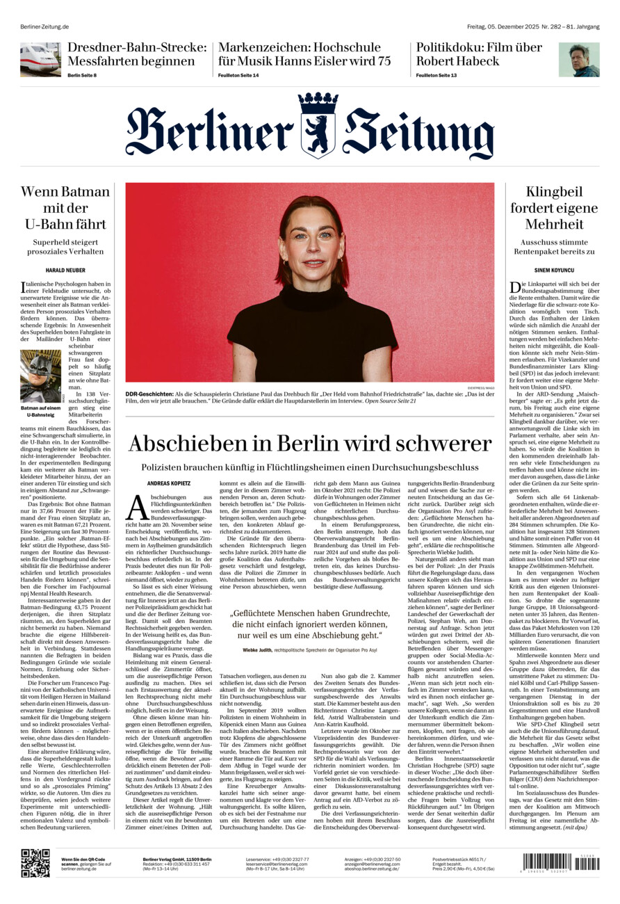 Berliner Zeitung vom Freitag, 05.12.2025