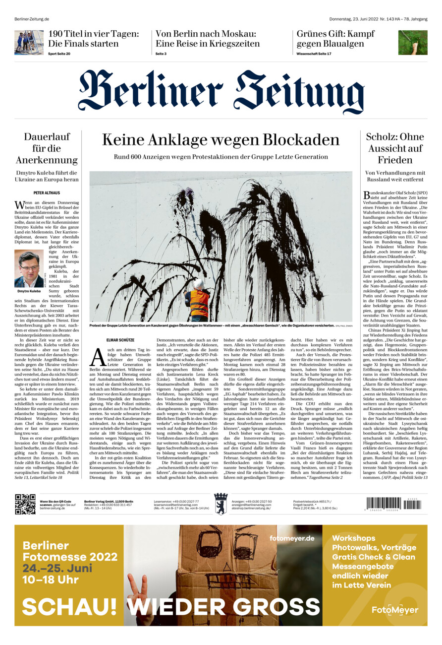 Berliner Zeitung vom Donnerstag, 23.06.2022