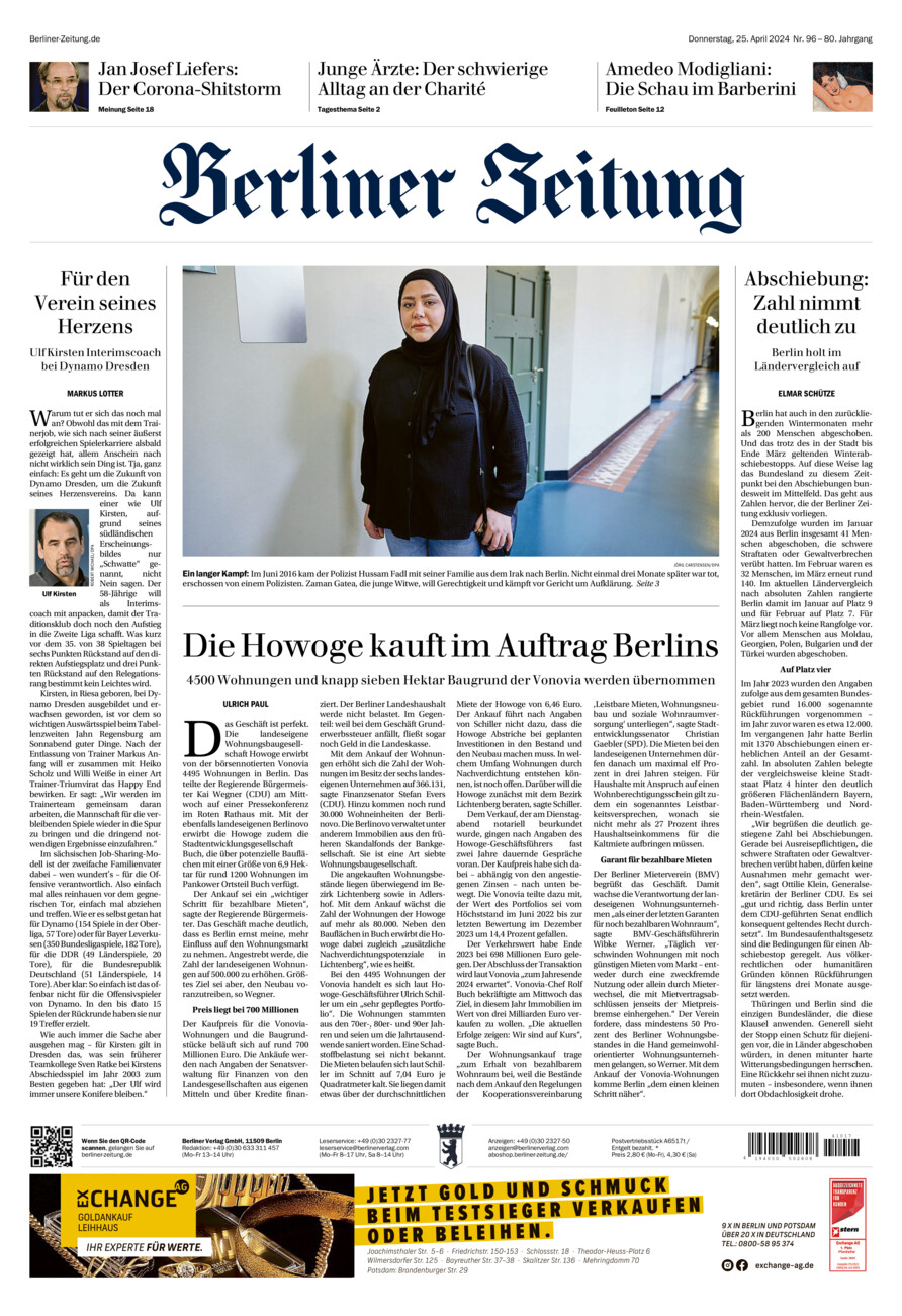 Berliner Zeitung vom Donnerstag, 25.04.2024