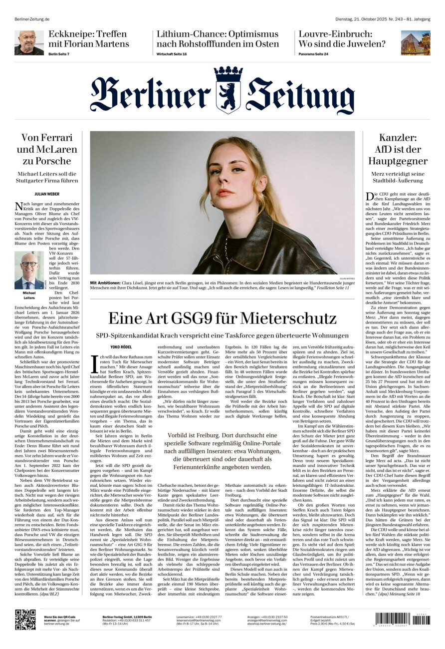 Berliner Zeitung vom Dienstag, 21.10.2025