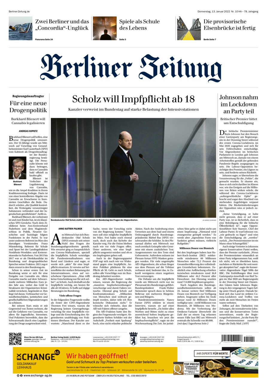 Berliner Zeitung vom Donnerstag, 13.01.2022