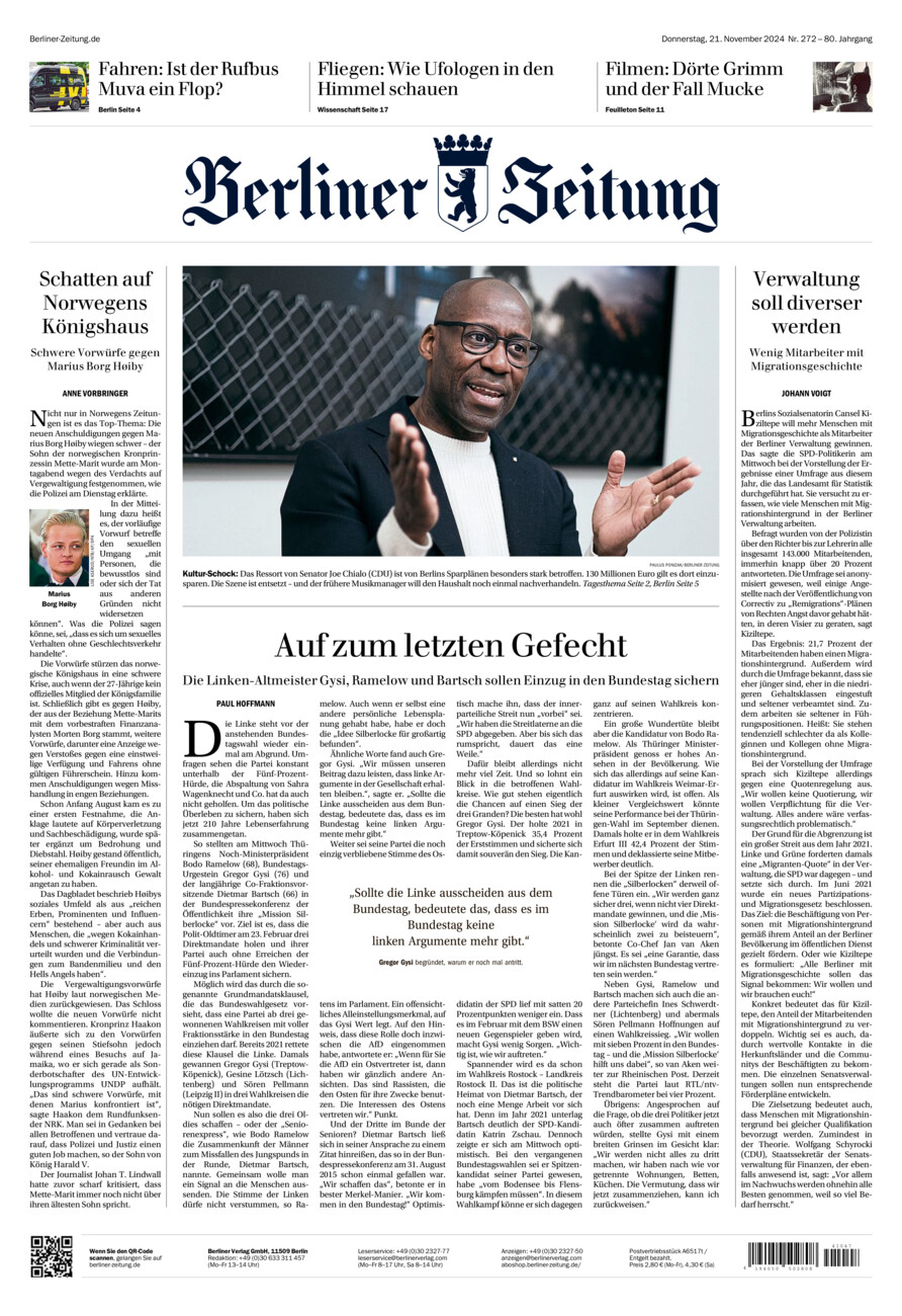 Berliner Zeitung vom Donnerstag, 21.11.2024