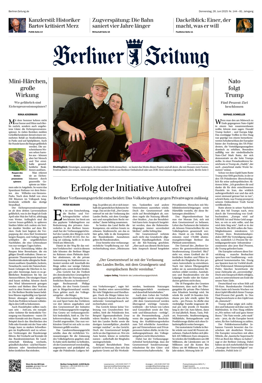 Berliner Zeitung vom Donnerstag, 26.06.2025