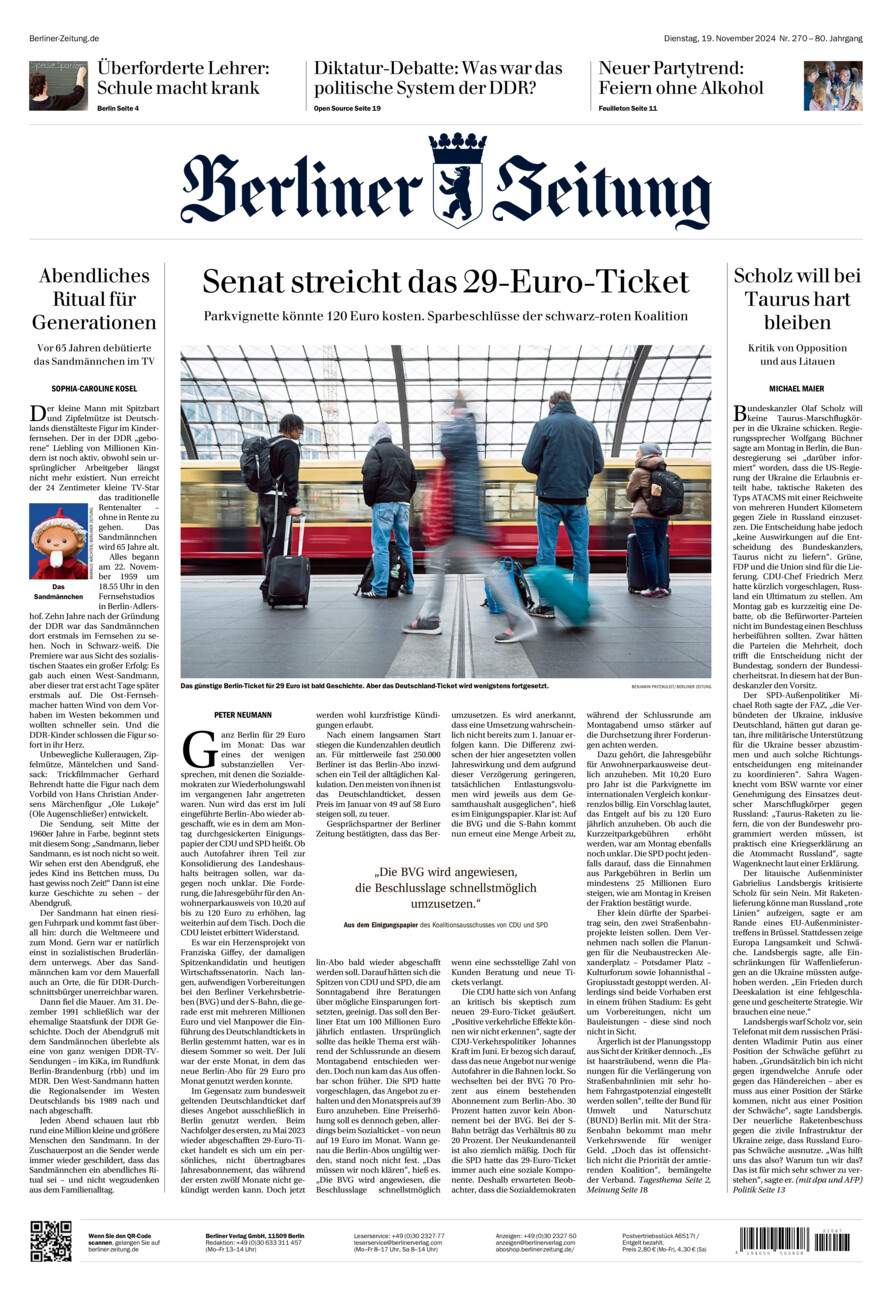 Berliner Zeitung vom Dienstag, 19.11.2024