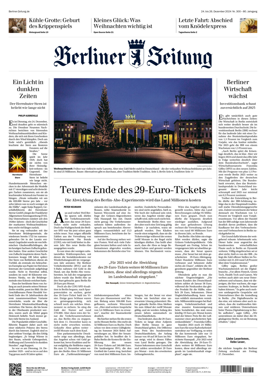 Berliner Zeitung vom Dienstag, 24.12.2024