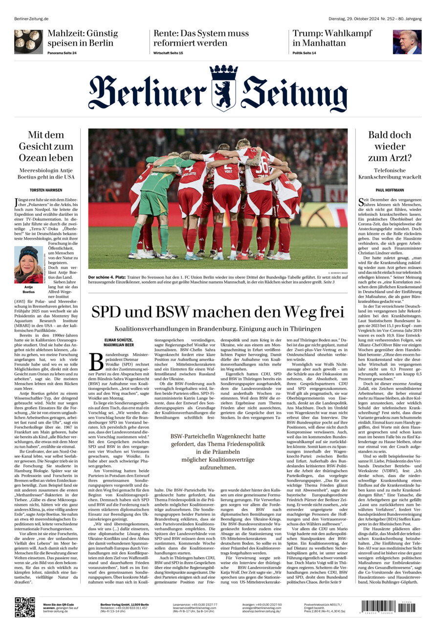 Berliner Zeitung vom Dienstag, 29.10.2024