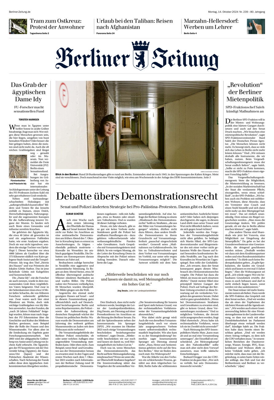 Berliner Zeitung vom Montag, 14.10.2024