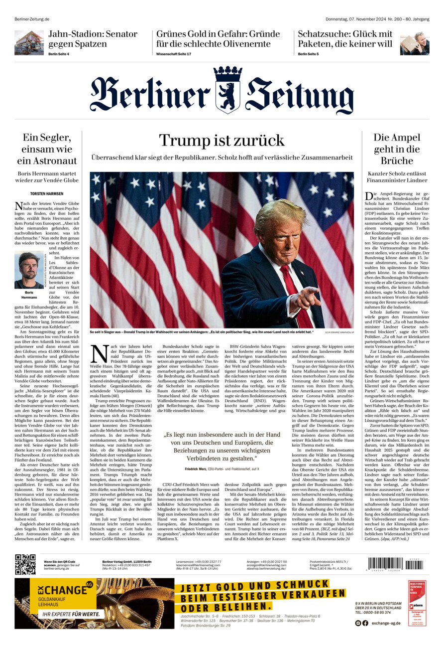 Berliner Zeitung vom Donnerstag, 07.11.2024