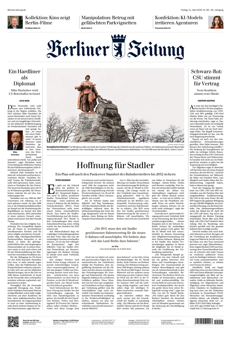 Berliner Zeitung vom Freitag, 11.04.2025