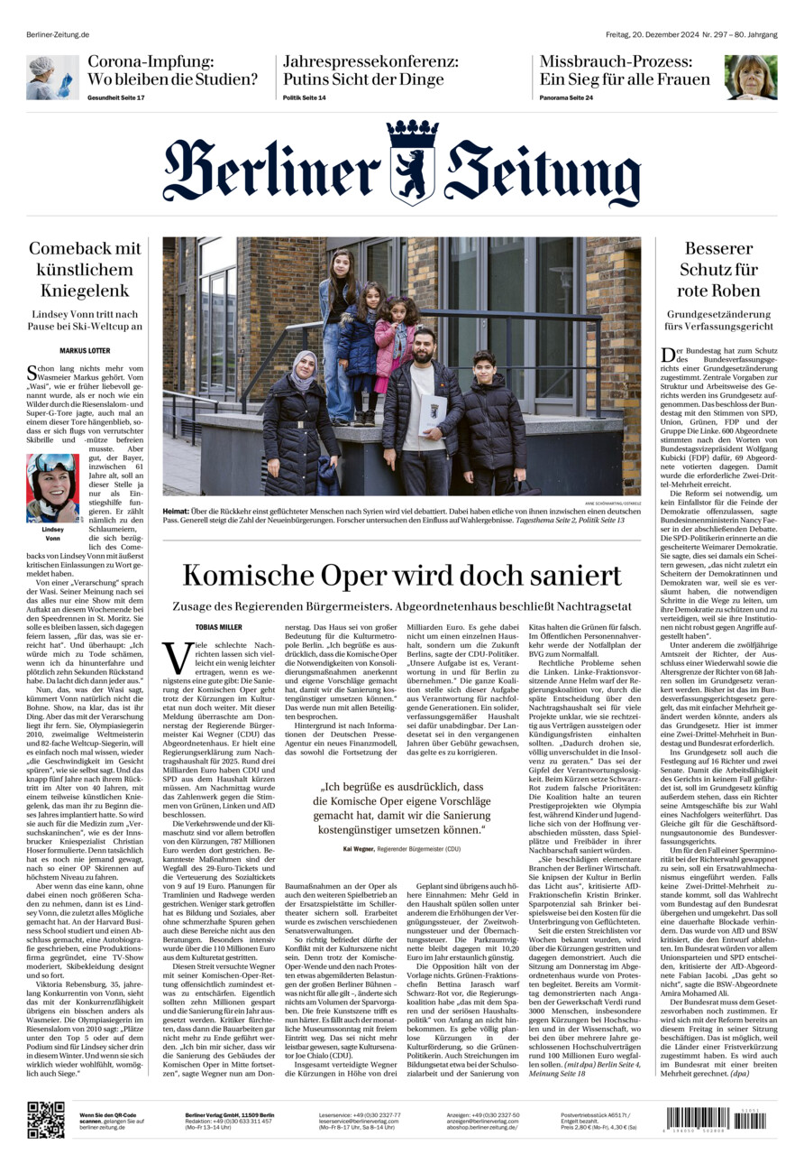 Berliner Zeitung vom Freitag, 20.12.2024