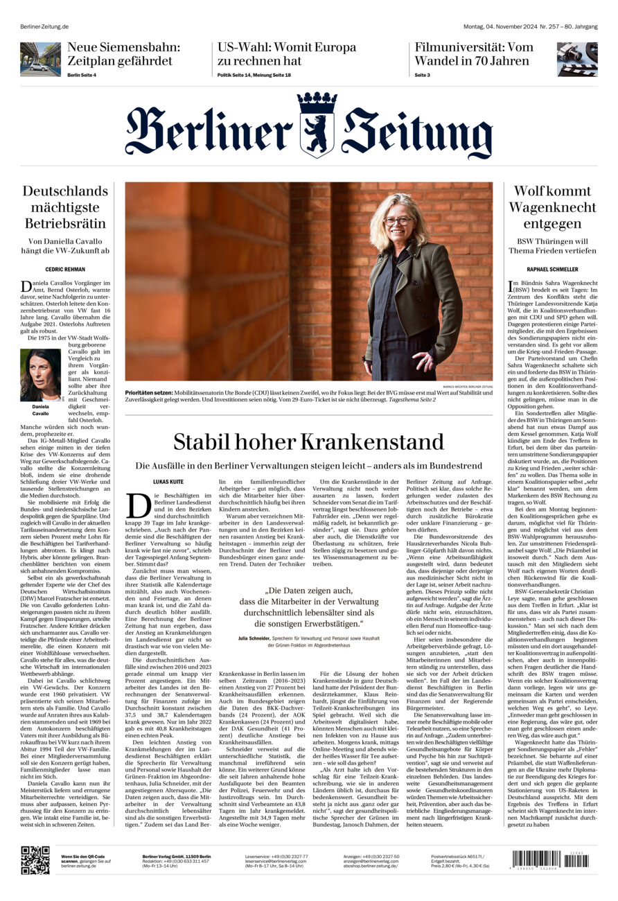 Berliner Zeitung vom Montag, 04.11.2024