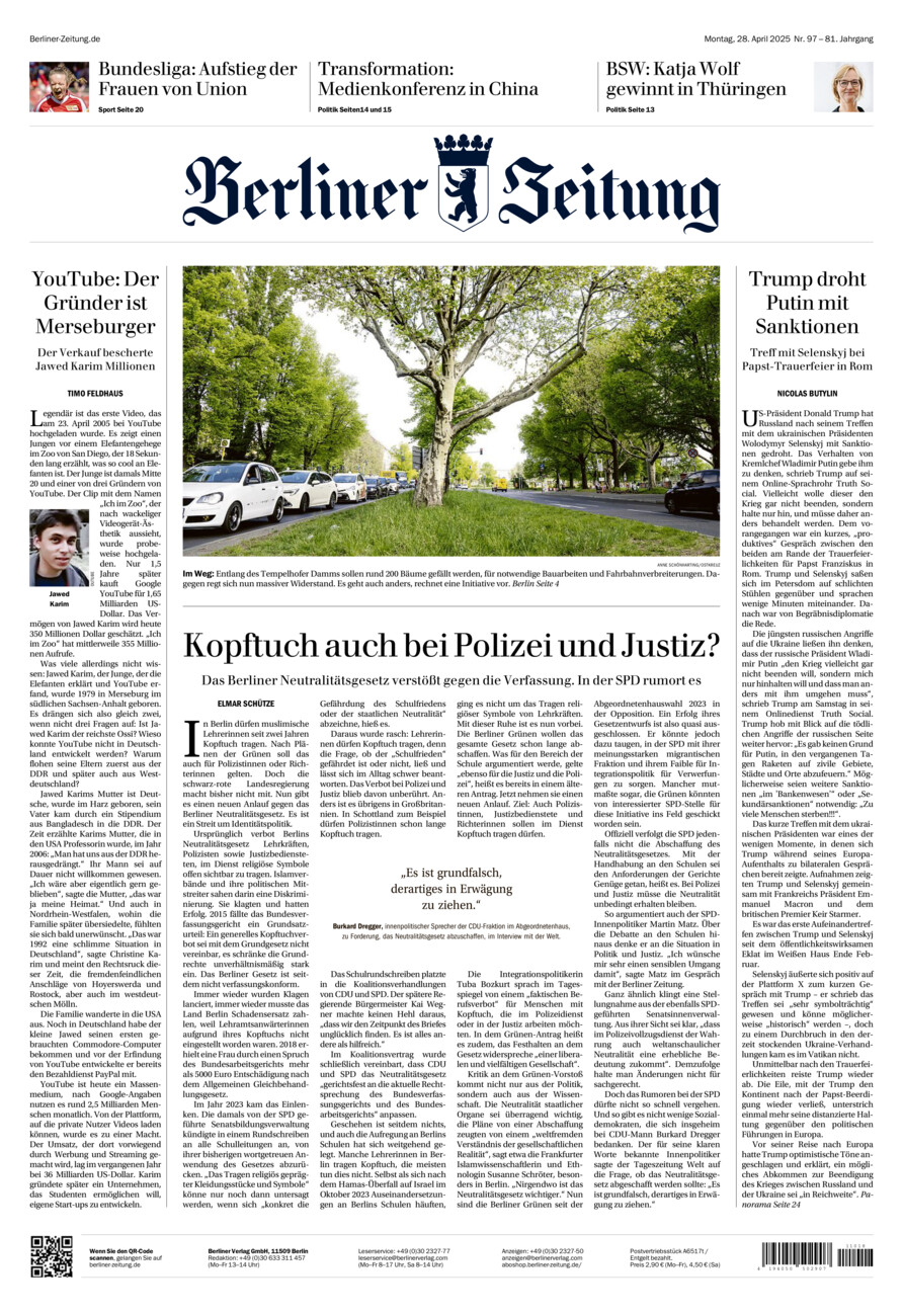 Berliner Zeitung vom Montag, 28.04.2025