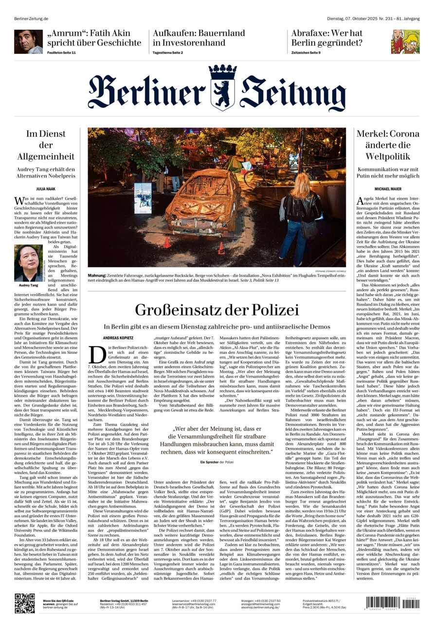 Berliner Zeitung vom Dienstag, 07.10.2025