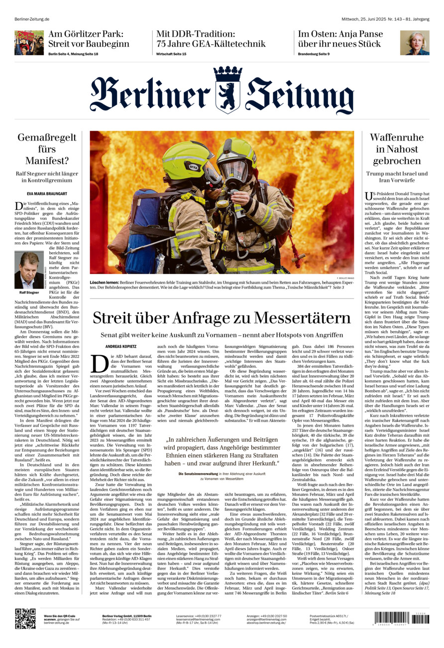 Berliner Zeitung vom Mittwoch, 25.06.2025