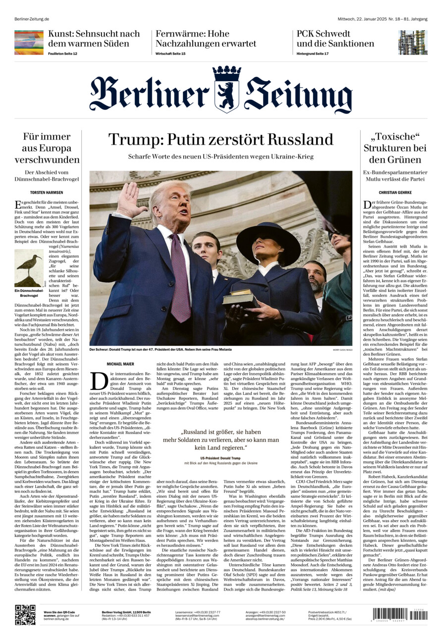 Berliner Zeitung vom Mittwoch, 22.01.2025