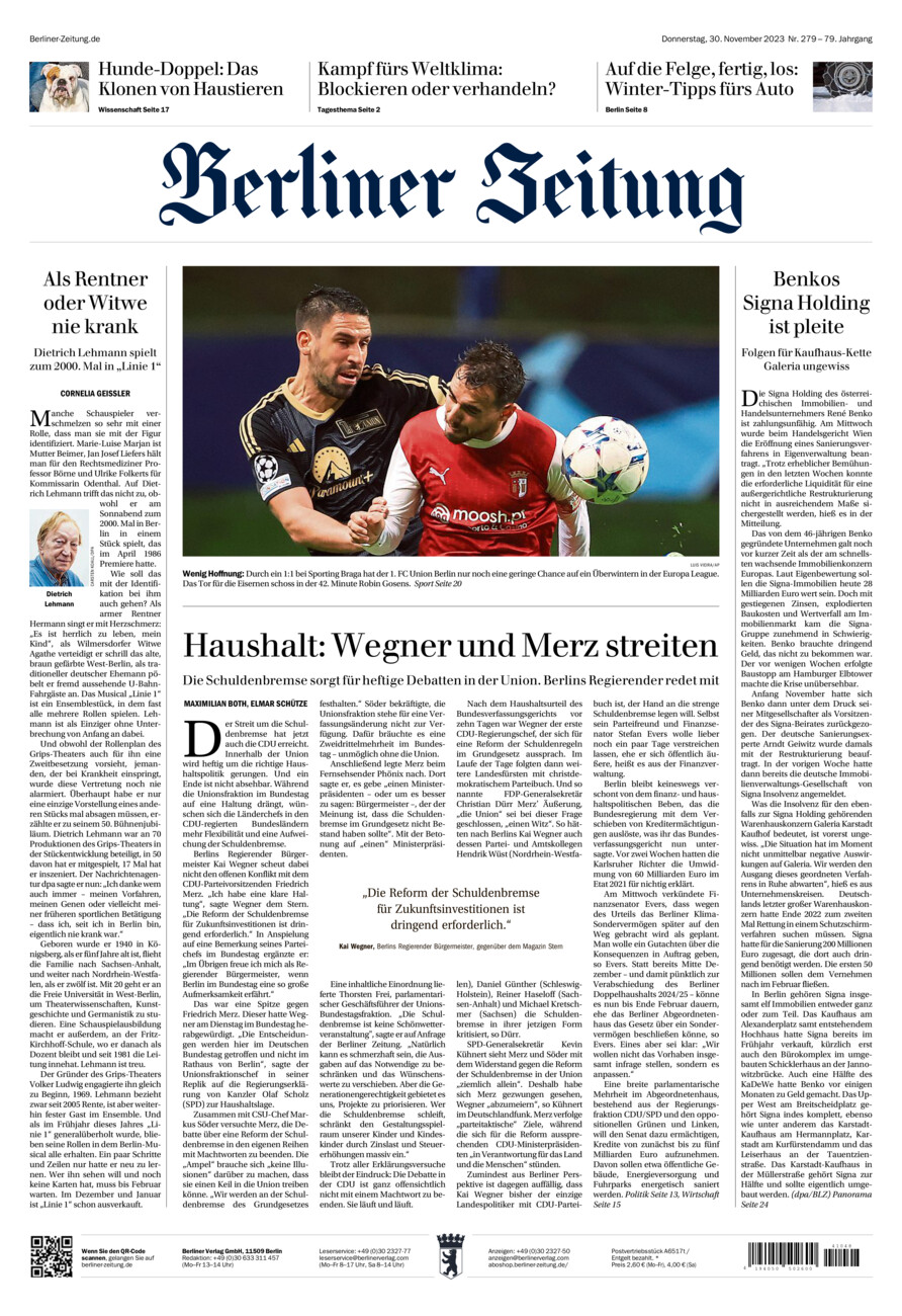 Berliner Zeitung vom Donnerstag, 30.11.2023