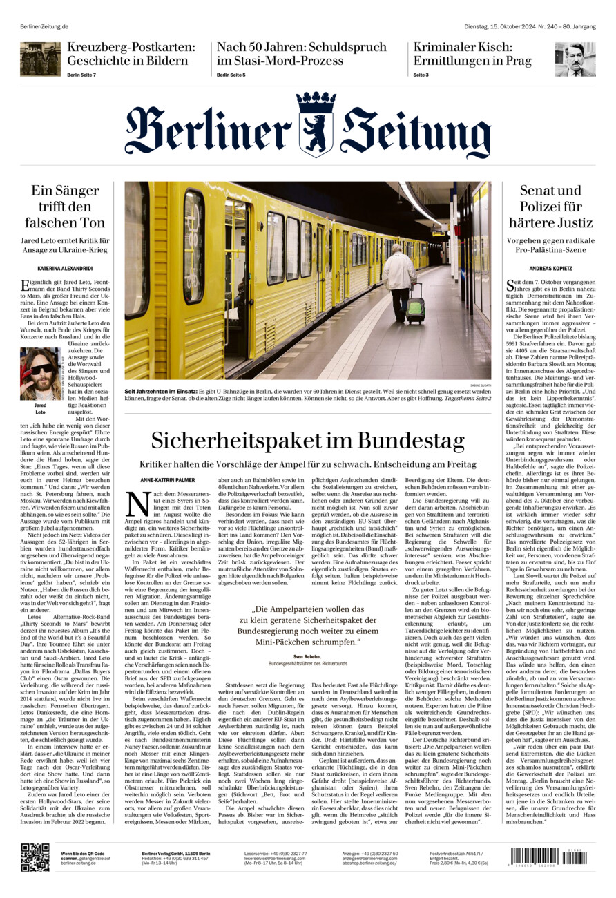 Berliner Zeitung vom Dienstag, 15.10.2024