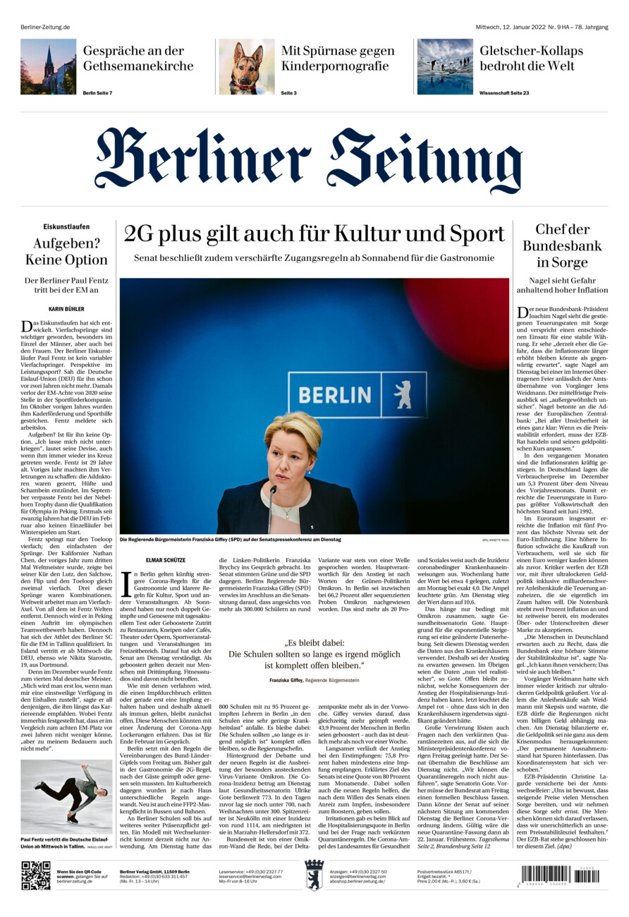 Berliner Zeitung vom Mittwoch, 12.01.2022