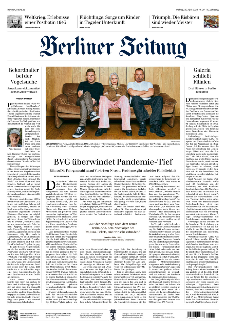 Berliner Zeitung vom Montag, 29.04.2024