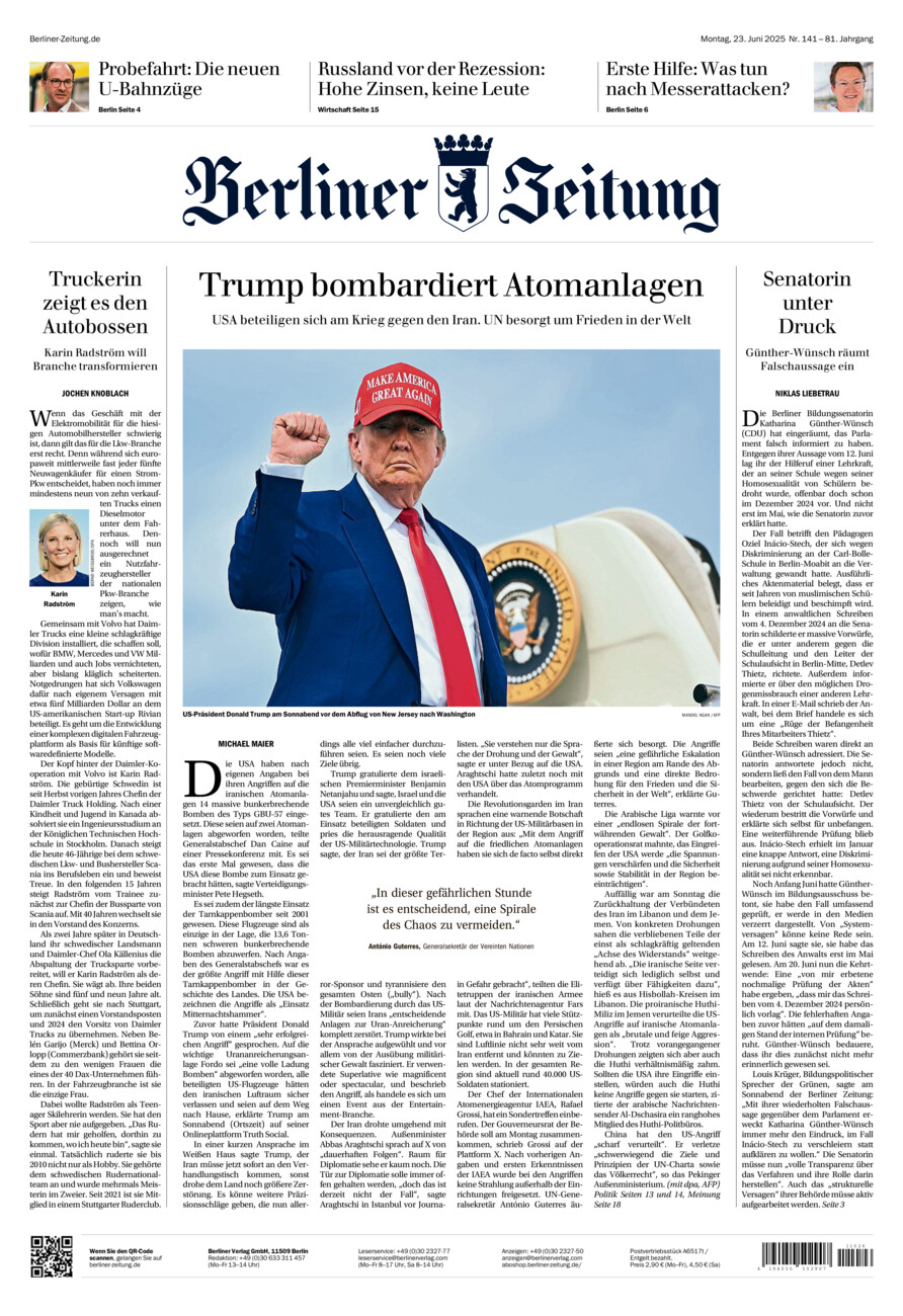 Berliner Zeitung vom Montag, 23.06.2025
