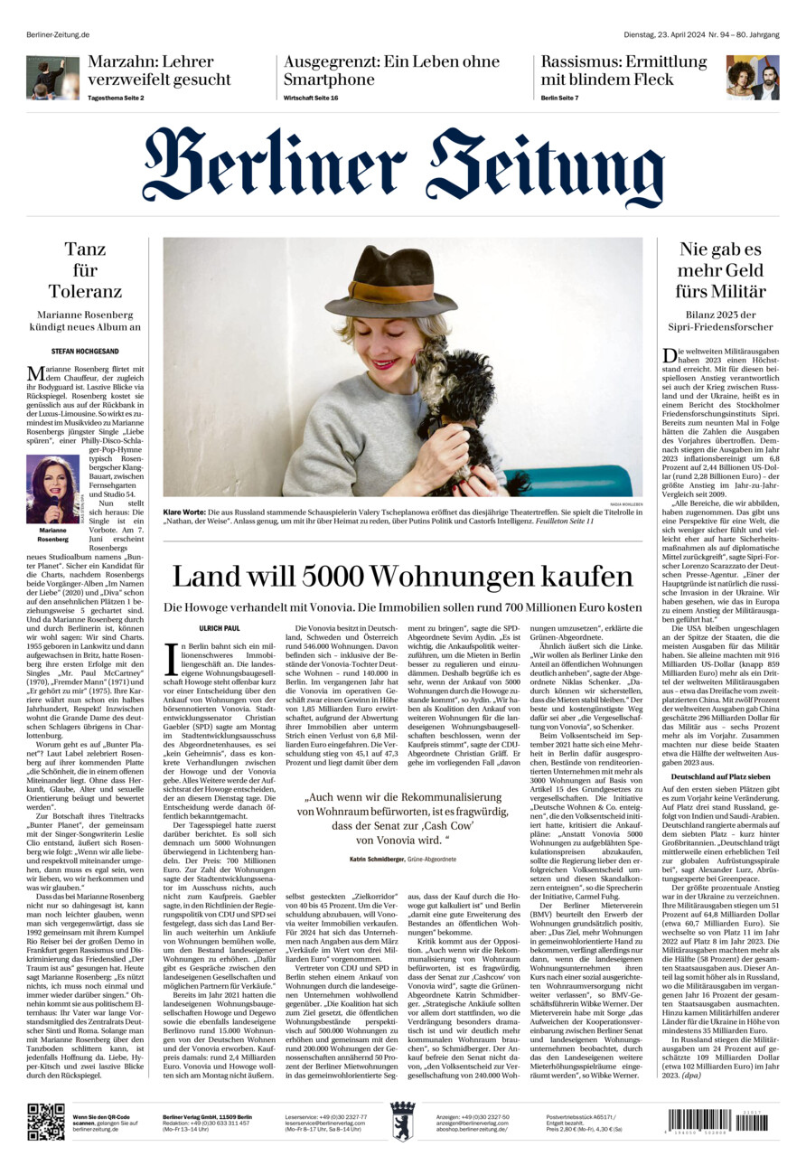 Berliner Zeitung vom Dienstag, 23.04.2024