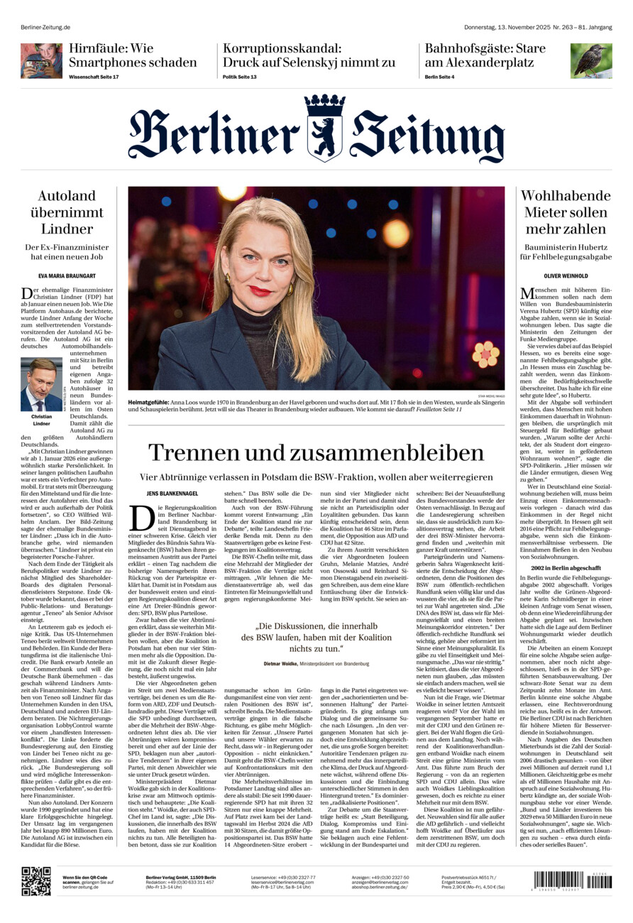 Berliner Zeitung vom Donnerstag, 13.11.2025
