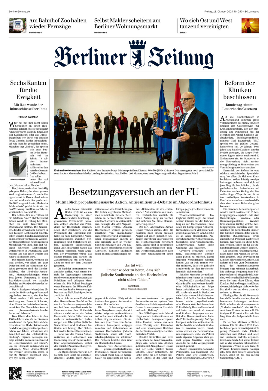 Berliner Zeitung vom Freitag, 18.10.2024