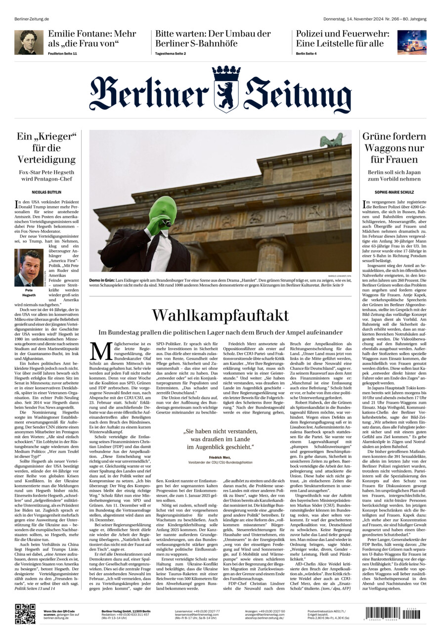 Berliner Zeitung vom Donnerstag, 14.11.2024