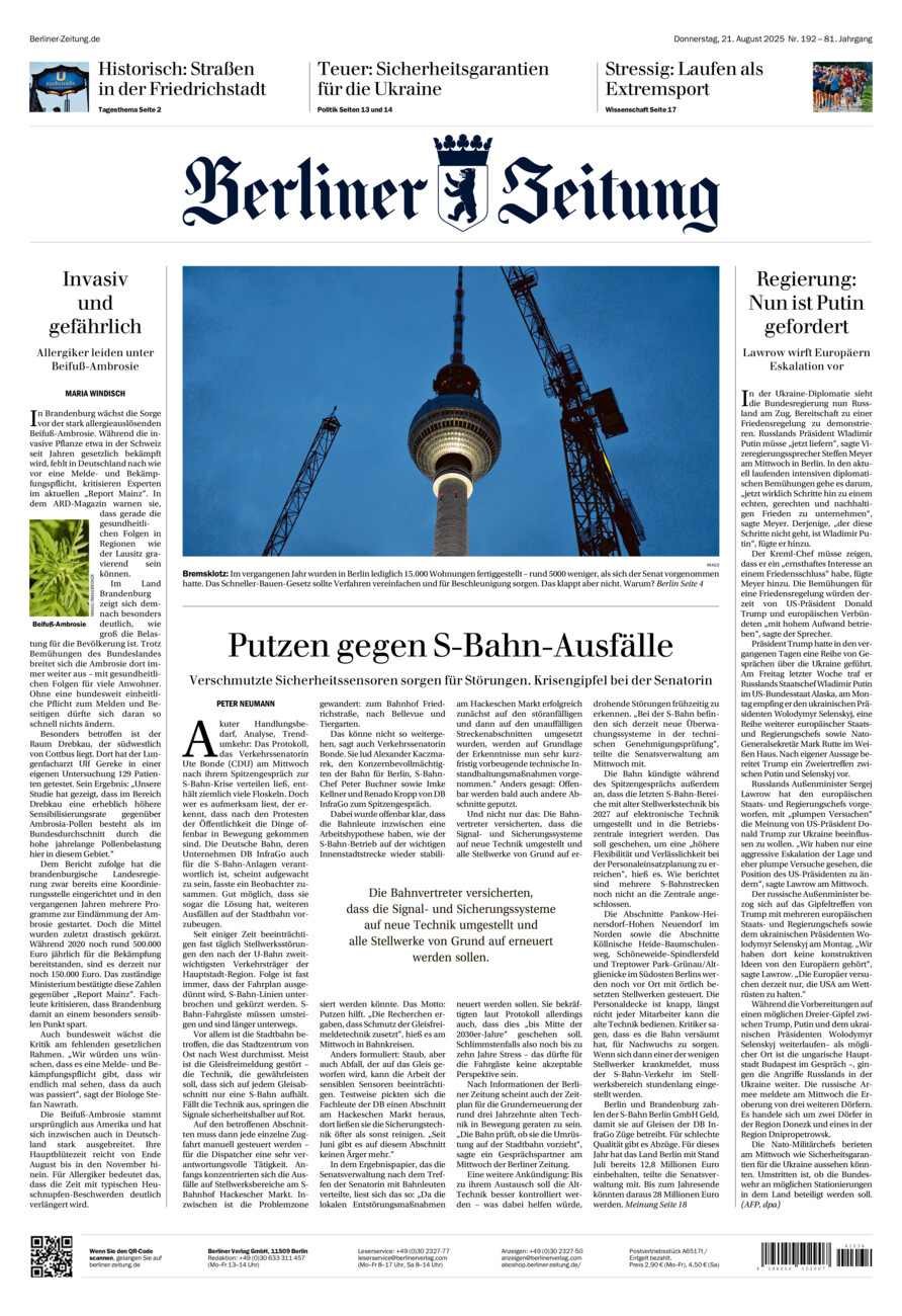 Berliner Zeitung vom Donnerstag, 21.08.2025