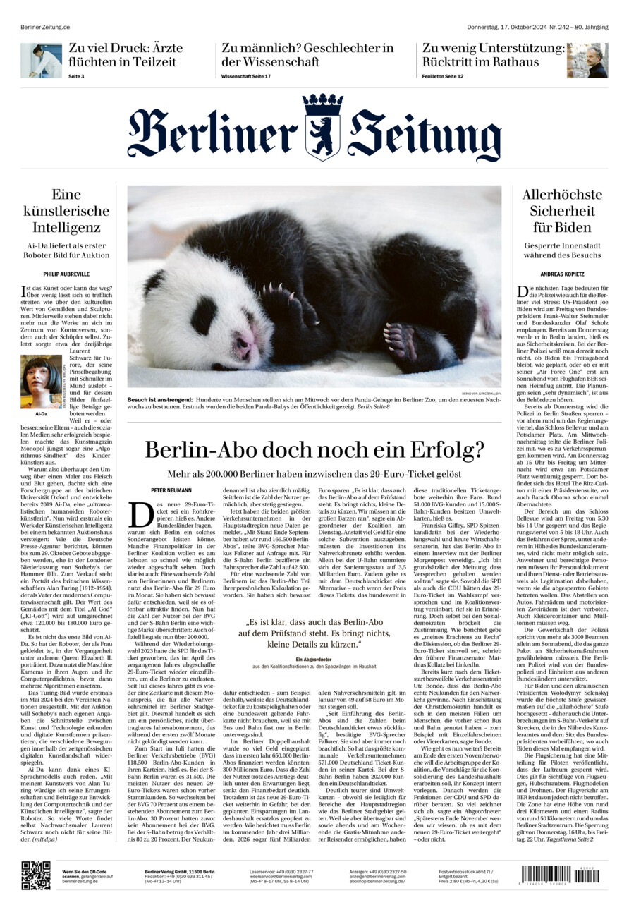 Berliner Zeitung vom Donnerstag, 17.10.2024