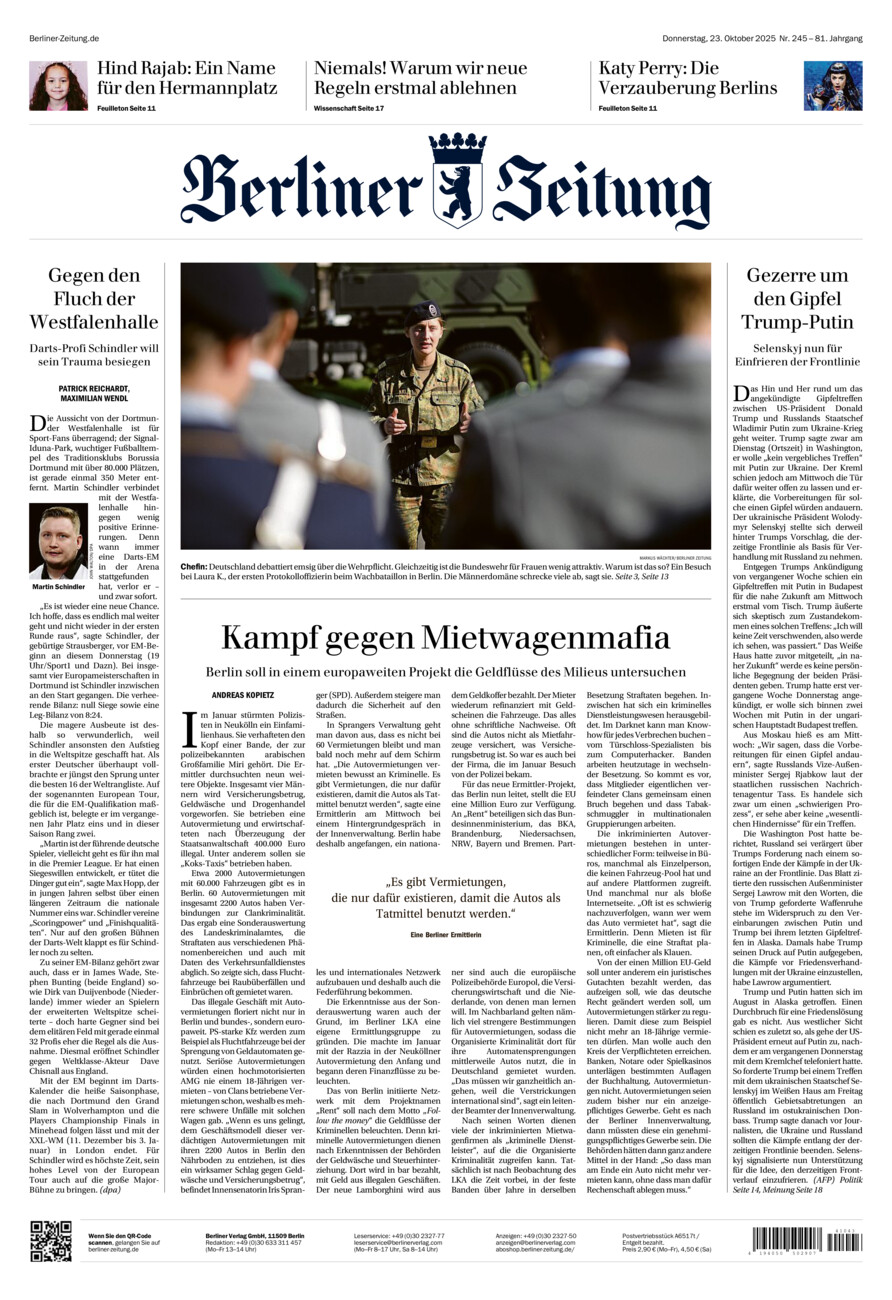 Berliner Zeitung vom Donnerstag, 23.10.2025