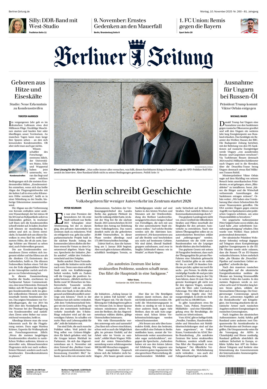 Berliner Zeitung vom Montag, 10.11.2025