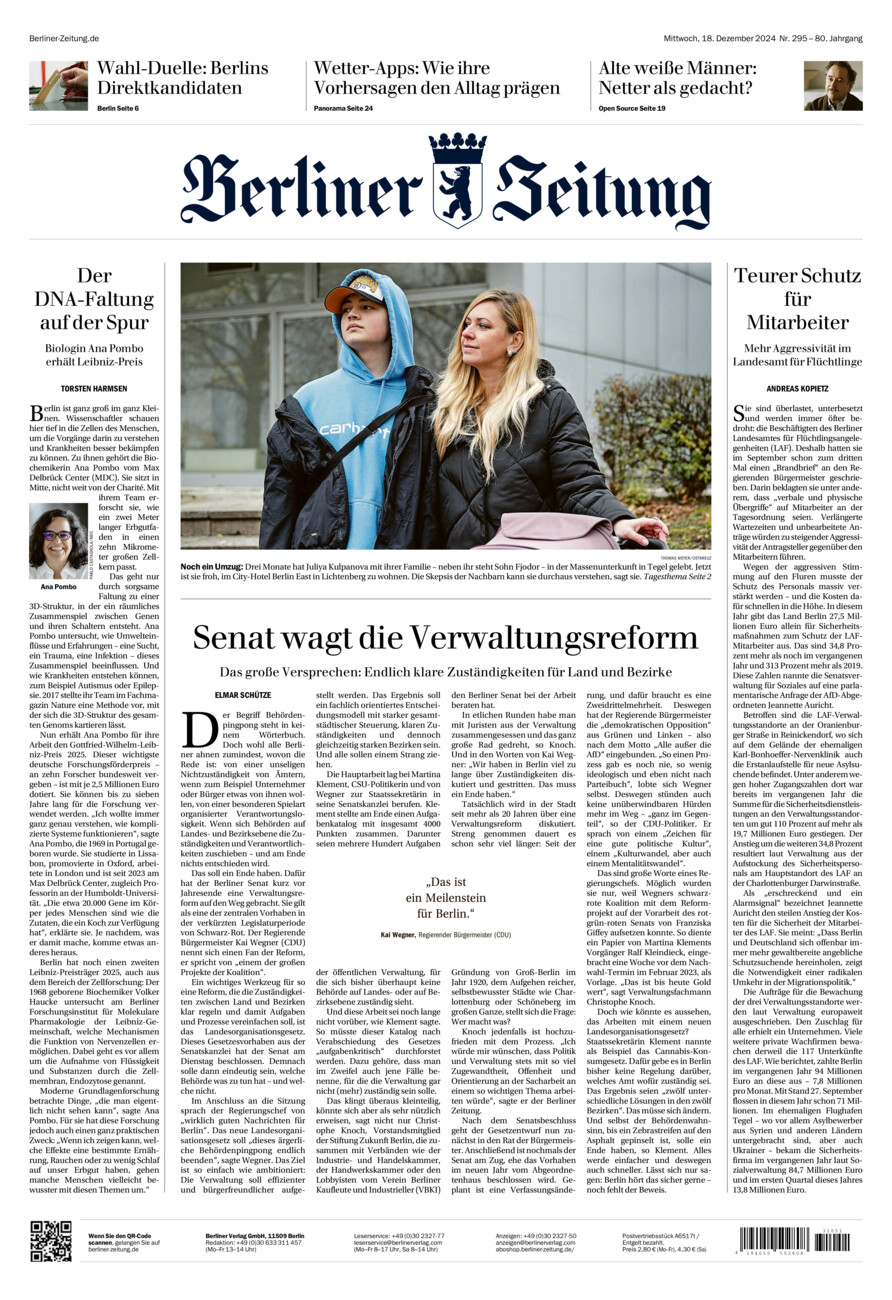 Berliner Zeitung vom Mittwoch, 18.12.2024