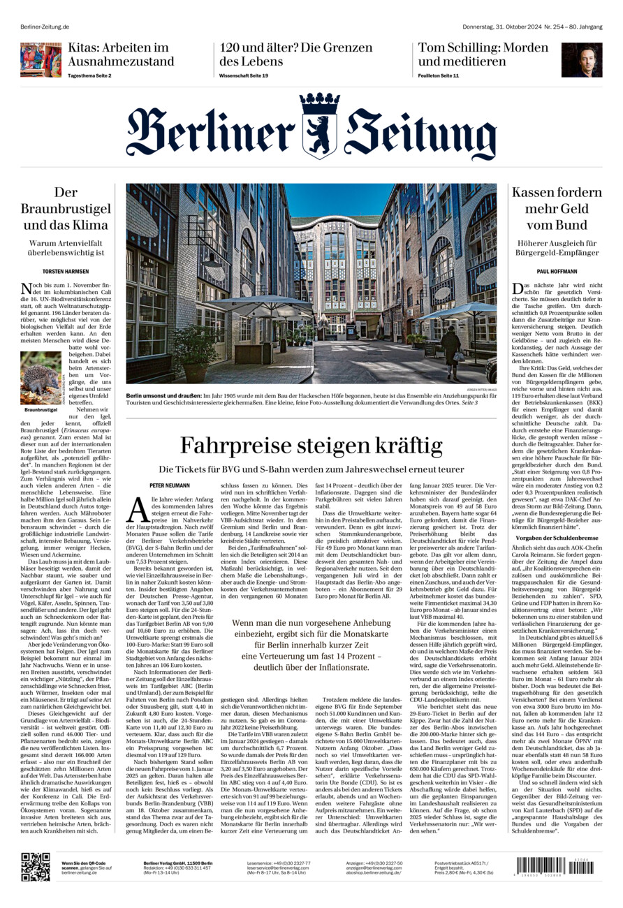 Berliner Zeitung vom Donnerstag, 31.10.2024