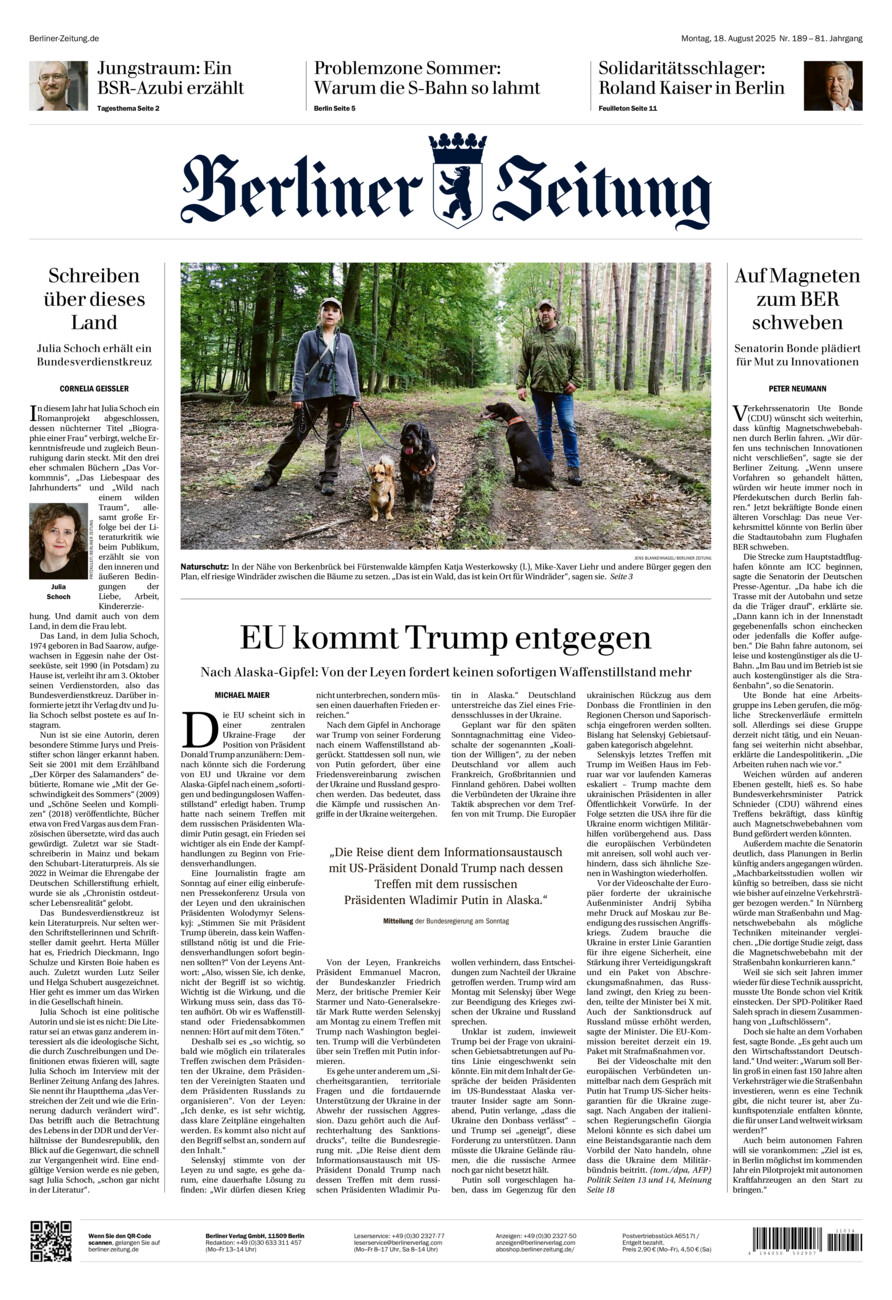 Berliner Zeitung vom Montag, 18.08.2025